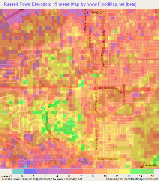 Russell Town,Bahamas Elevation Map
