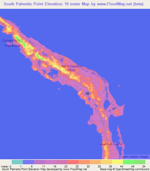 South Palmetto Point,Bahamas Elevation Map