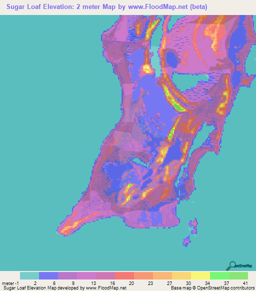 Sugar Loaf,Bahamas Elevation Map
