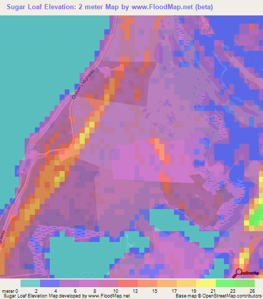 Sugar Loaf,Bahamas Elevation Map