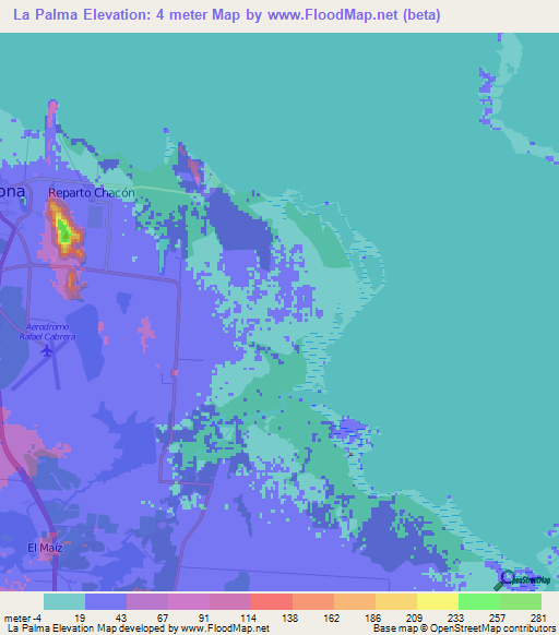 La Palma,Cuba Elevation Map
