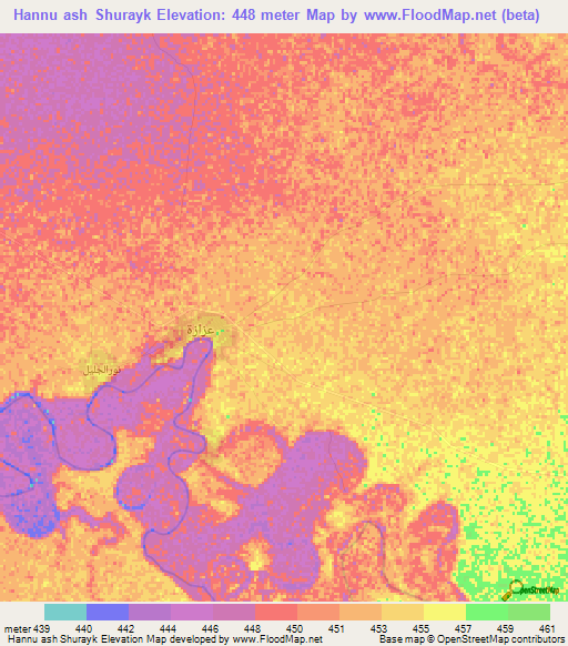 Hannu ash Shurayk,Sudan Elevation Map
