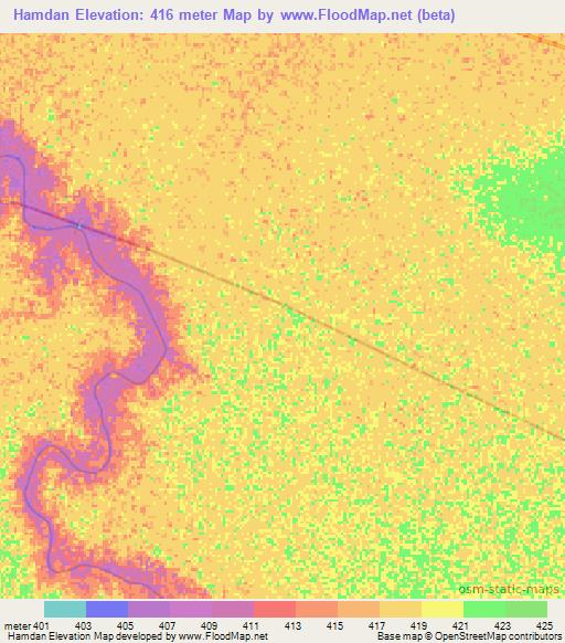 Hamdan,Sudan Elevation Map