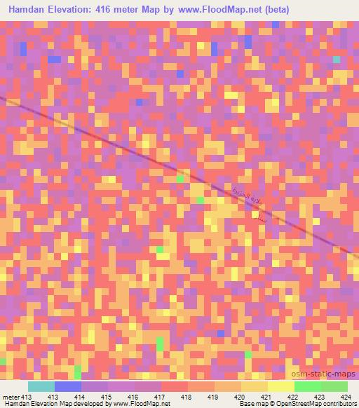 Hamdan,Sudan Elevation Map