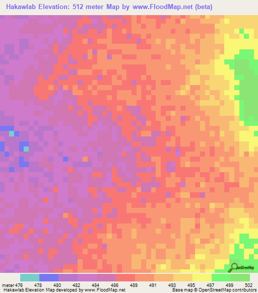 Hakawlab,Sudan Elevation Map