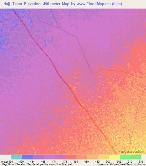 Hajj `Umar,Sudan Elevation Map