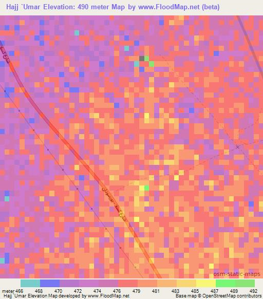Hajj `Umar,Sudan Elevation Map