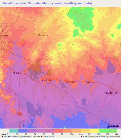 Rabel,Cuba Elevation Map