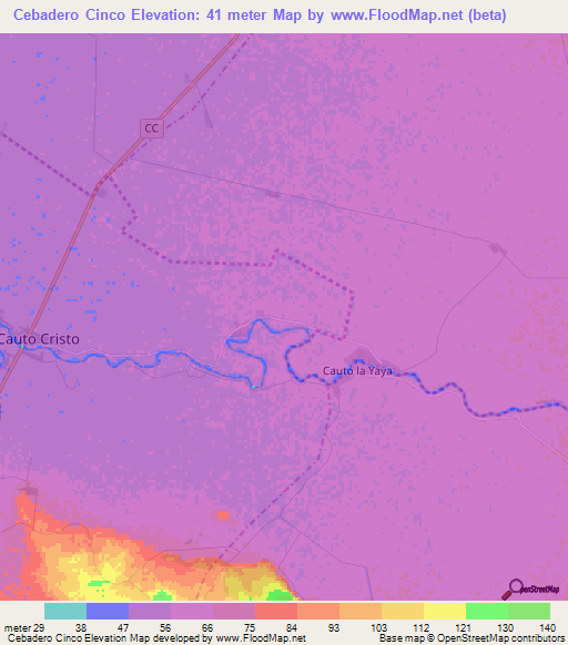 Cebadero Cinco,Cuba Elevation Map