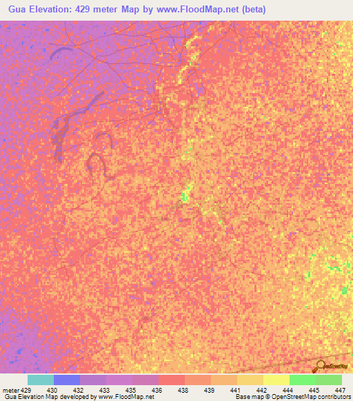 Gua,Sudan Elevation Map