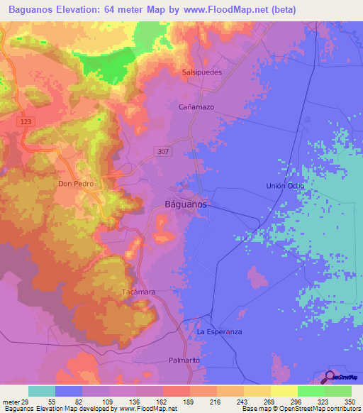 Baguanos,Cuba Elevation Map