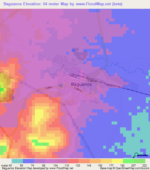 Baguanos,Cuba Elevation Map