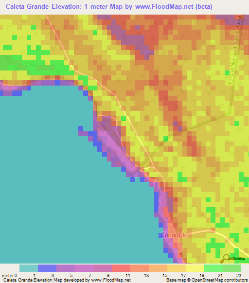 Caleta Grande,Cuba Elevation Map