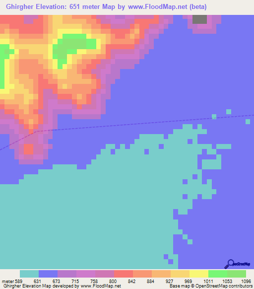 Ghirgher,Sudan Elevation Map