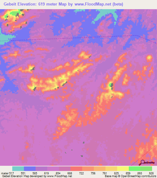 Gebeit,Sudan Elevation Map