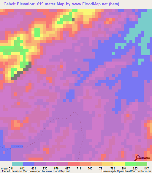 Gebeit,Sudan Elevation Map