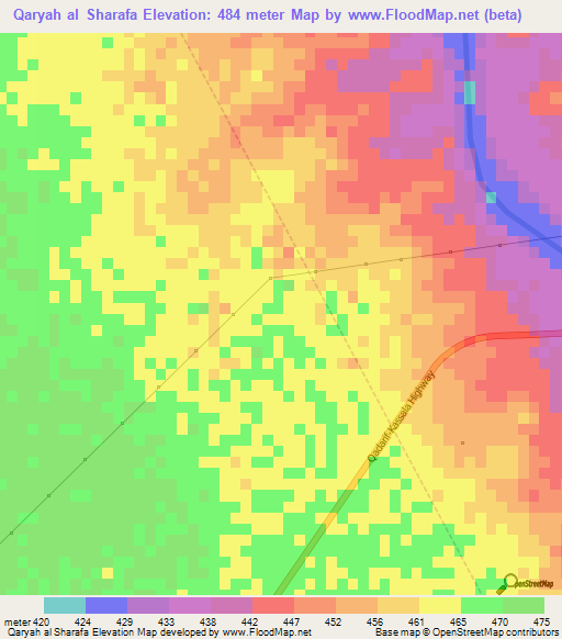 Qaryah al Sharafa,Sudan Elevation Map