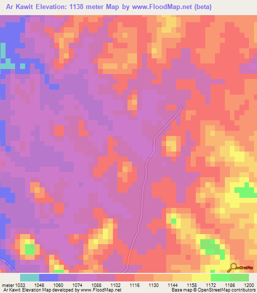 Ar Kawit,Sudan Elevation Map