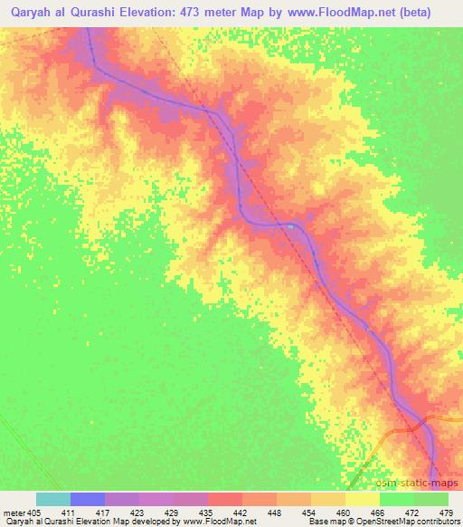 Qaryah al Qurashi,Sudan Elevation Map