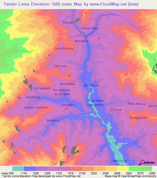 Tambo Loma,Ecuador Elevation Map