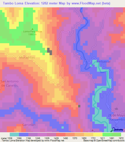 Tambo Loma,Ecuador Elevation Map