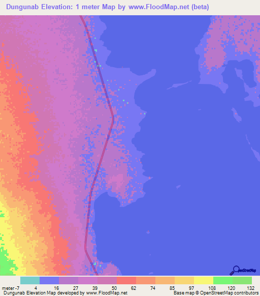 Dungunab,Sudan Elevation Map