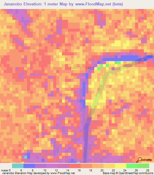 Jananobo,Venezuela Elevation Map