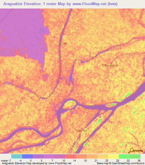 Araguabisi,Venezuela Elevation Map