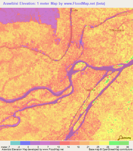 Arawibisi,Venezuela Elevation Map