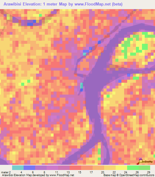 Arawibisi,Venezuela Elevation Map
