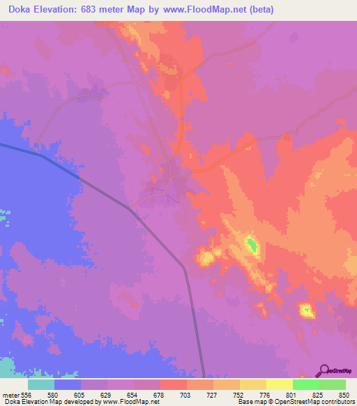 Doka,Sudan Elevation Map