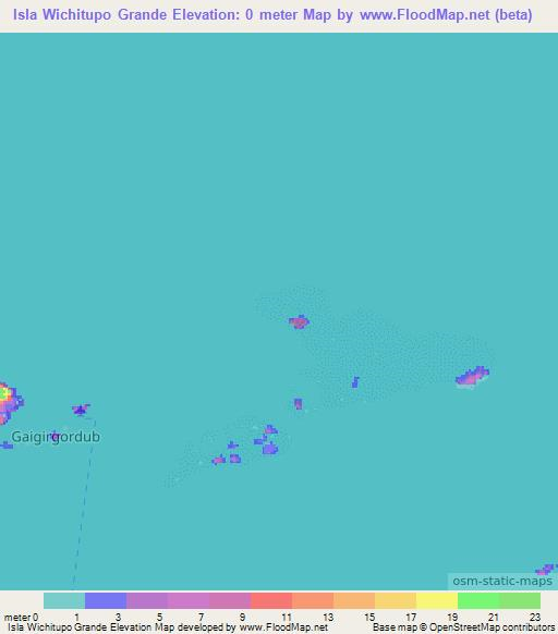 Isla Wichitupo Grande,Panama Elevation Map