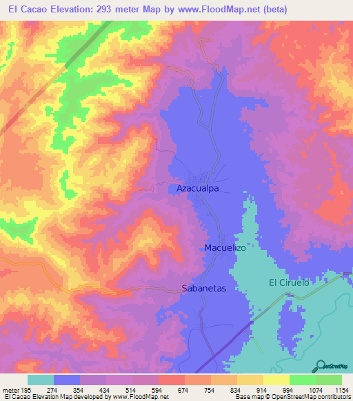 El Cacao,Honduras Elevation Map