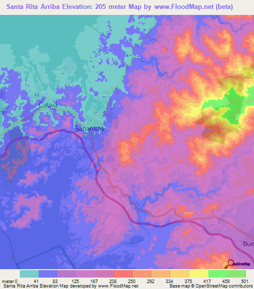 Santa Rita Arriba,Panama Elevation Map