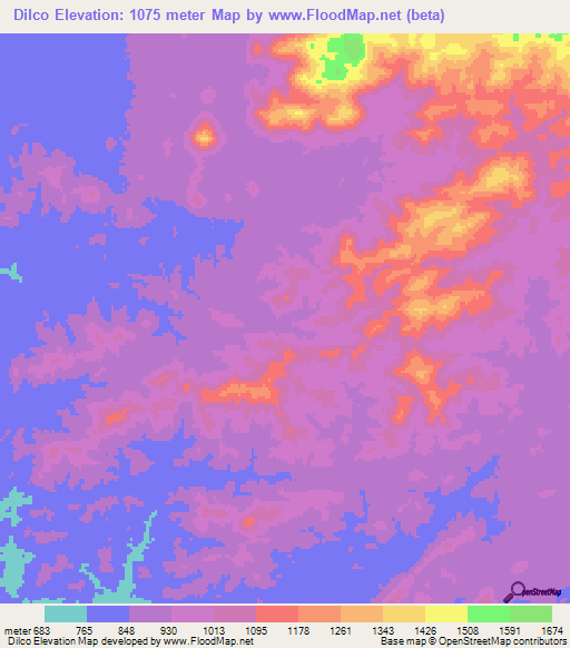 Dilco,Sudan Elevation Map