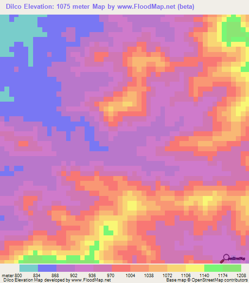Dilco,Sudan Elevation Map