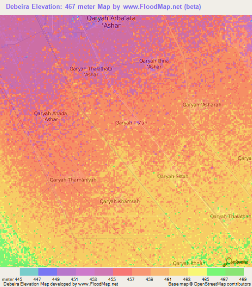 Debeira,Sudan Elevation Map