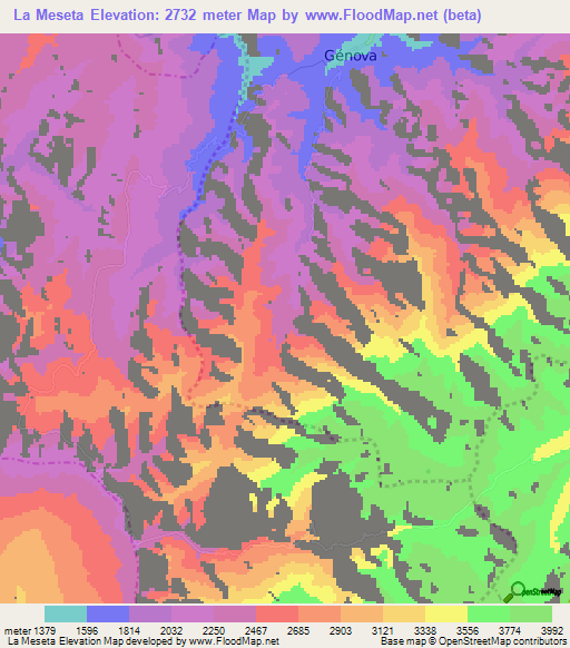 La Meseta,Colombia Elevation Map