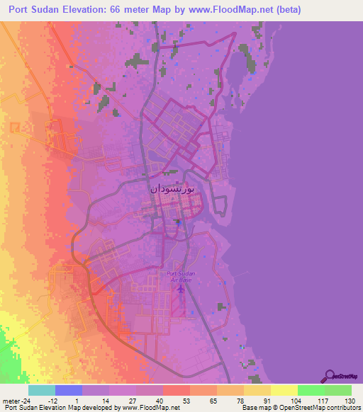 Port Sudan,Sudan Elevation Map