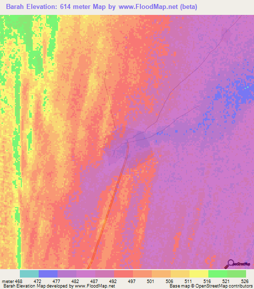 Barah,Sudan Elevation Map