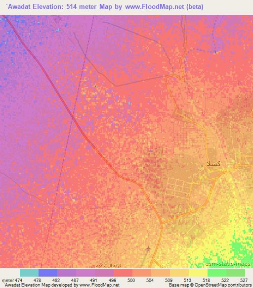 `Awadat,Sudan Elevation Map