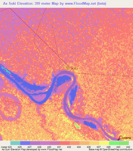 As Suki,Sudan Elevation Map