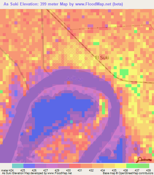 As Suki,Sudan Elevation Map