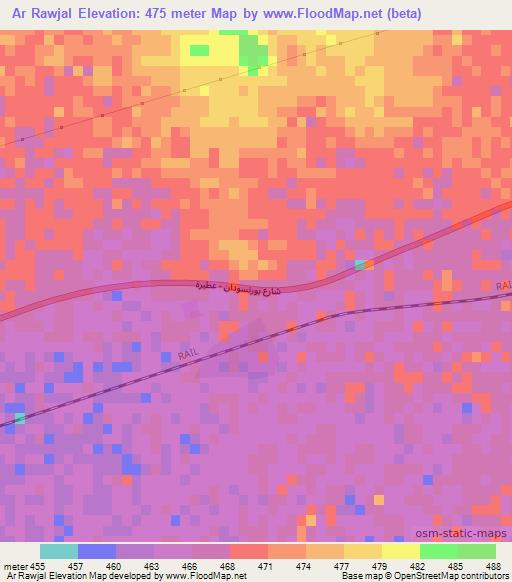Ar Rawjal,Sudan Elevation Map