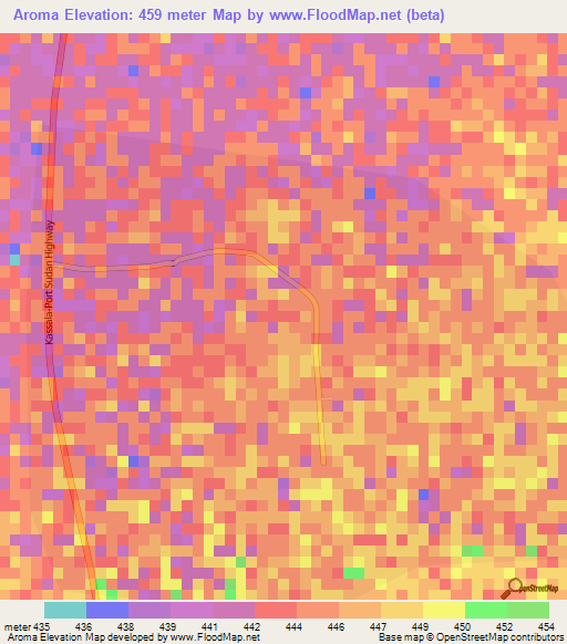 Aroma,Sudan Elevation Map