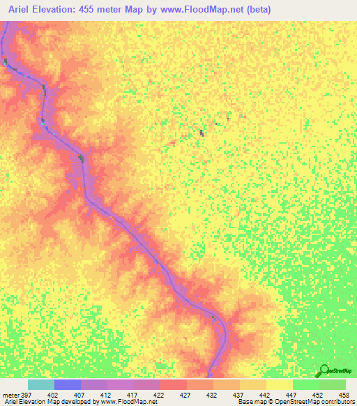 Ariel,Sudan Elevation Map