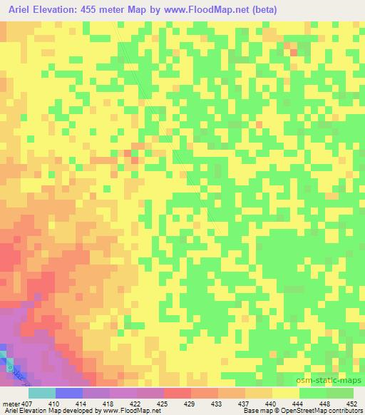 Ariel,Sudan Elevation Map