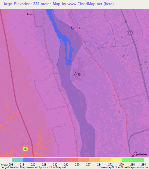 Argo,Sudan Elevation Map