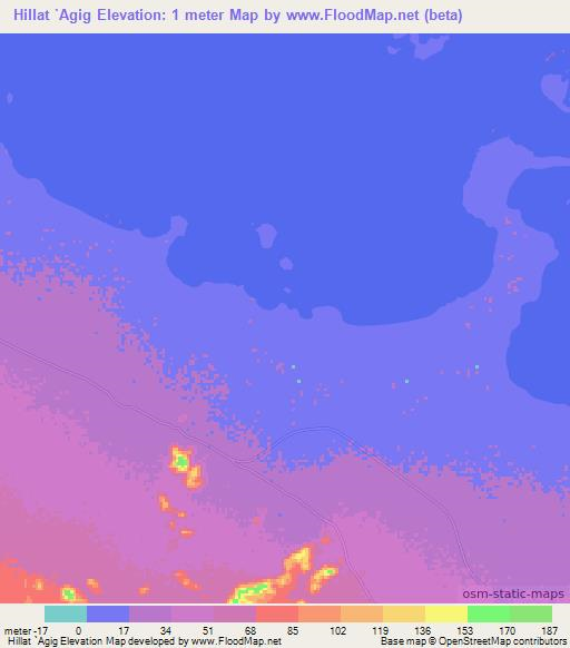 Hillat `Agig,Sudan Elevation Map
