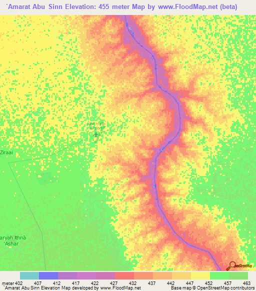 `Amarat Abu Sinn,Sudan Elevation Map